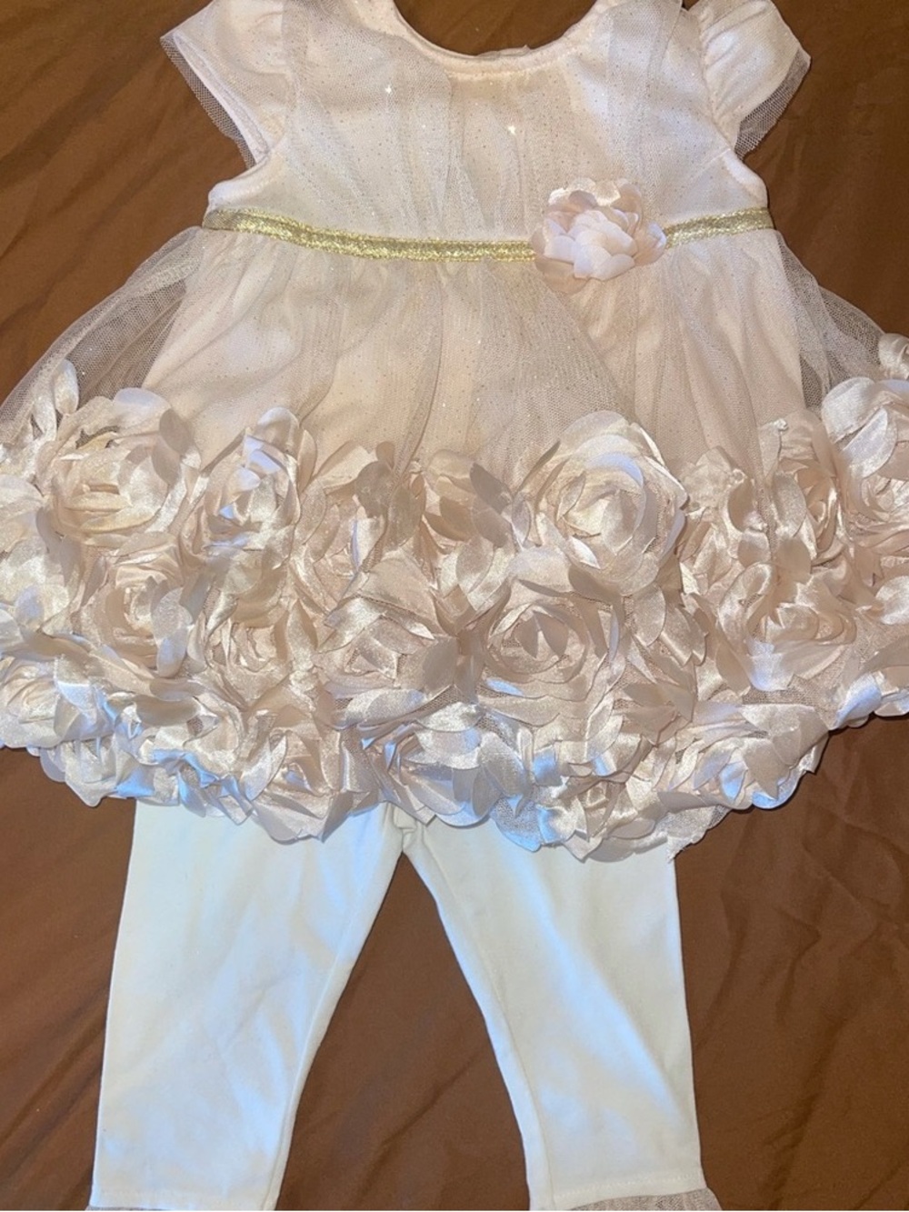 Ivory Floral Tulle Baby Dress with Leggings